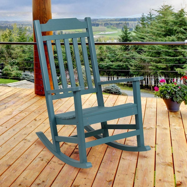 Flash Furniture Winston All-Weather Rocking Chair in Teal Faux Wood JJ-C14703-TL-GG - main